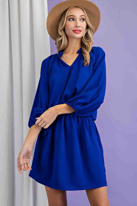 Cinched Waist LSL Dress Royal