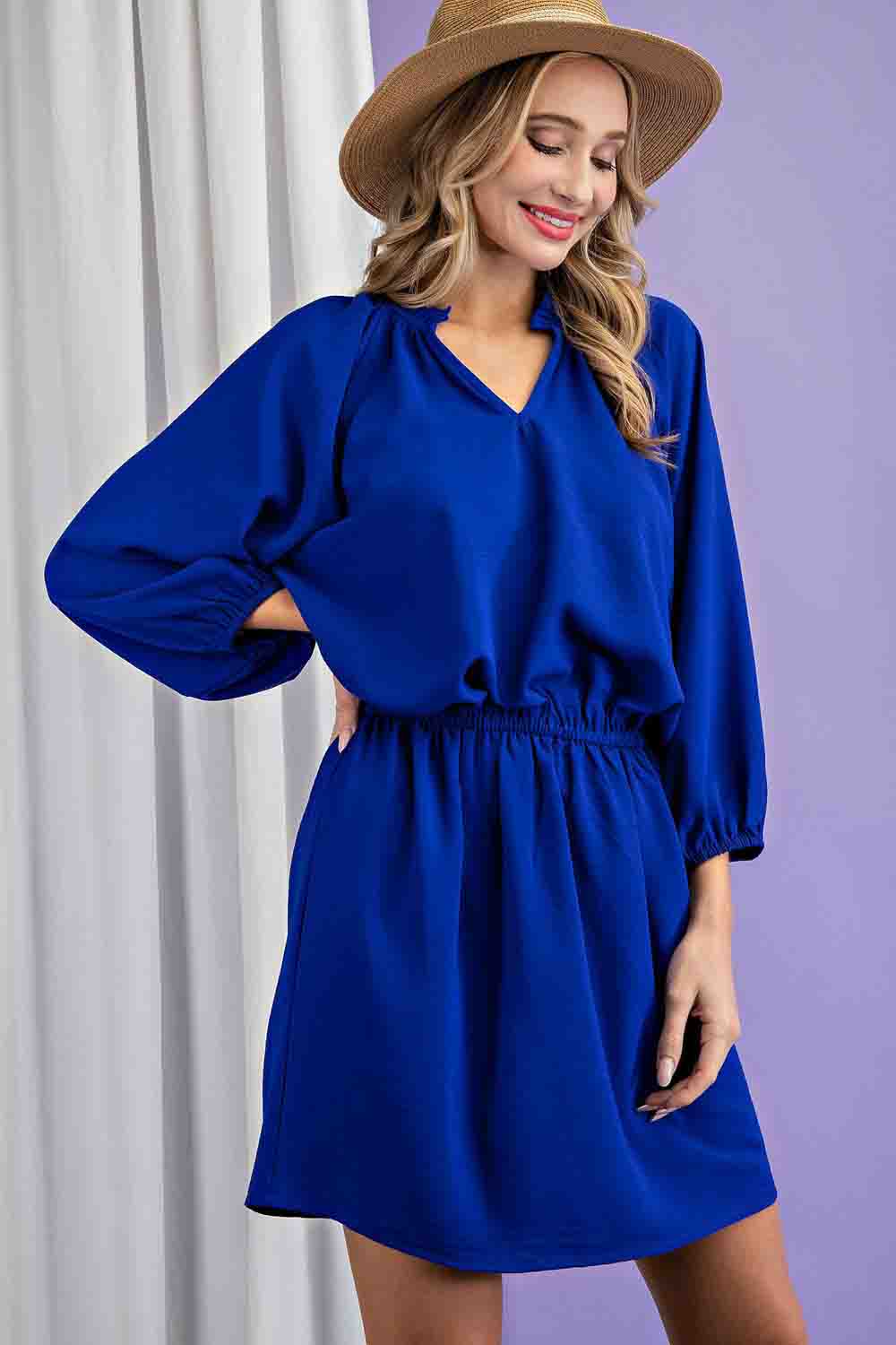 Cinched Waist LSL Dress Royal