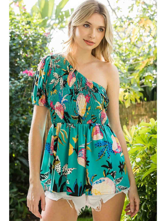 Floral Print Off-Shoulder Top Emerald