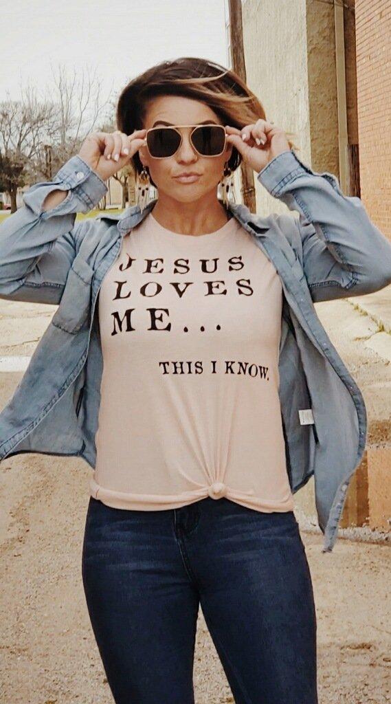 Jesus Loves Me Tee Blush Crew