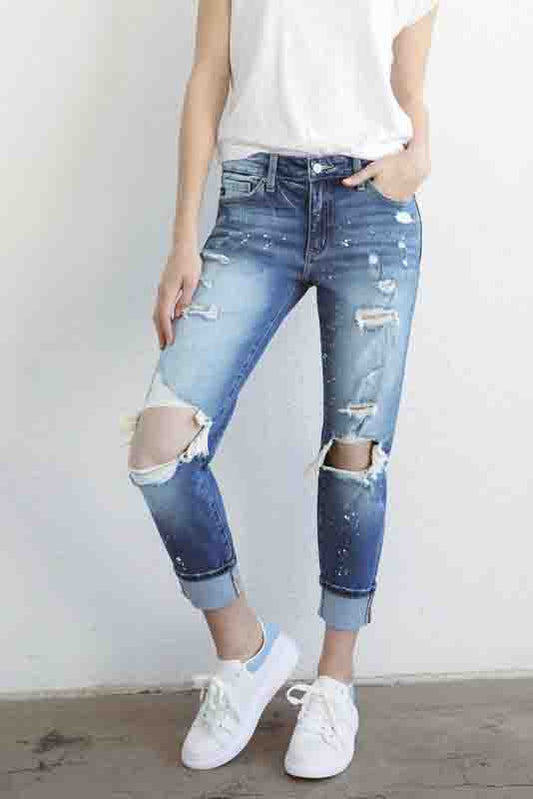 KanCan High Rise Ankle Skinny Destructed Medium Blue