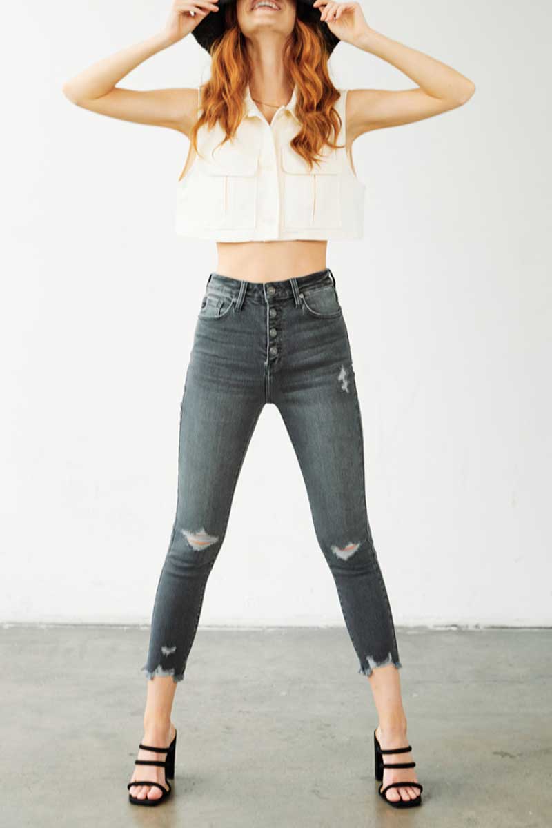 Kancan Karlee Ultra High Rise Ankle Skinny Jeans Gray