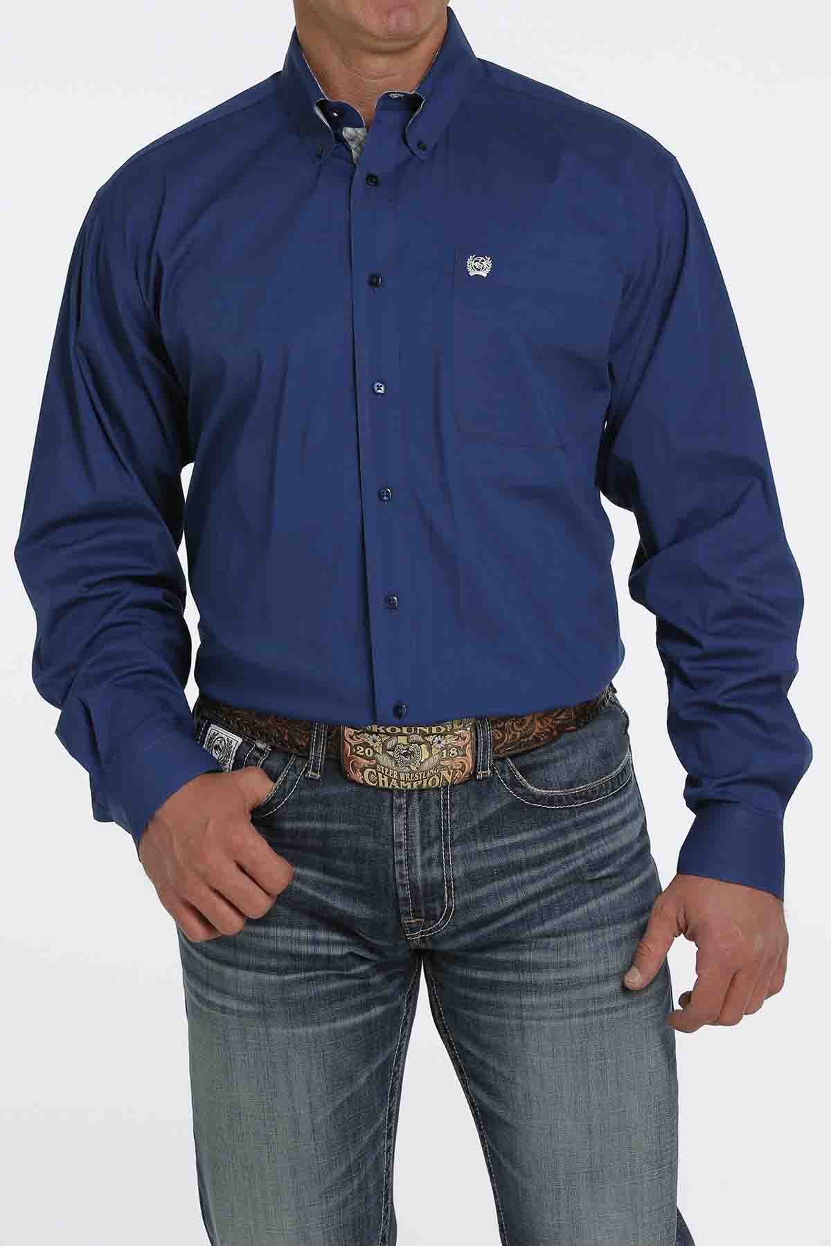 Cinch LSL Button-Down Shirt Print Royal Blue