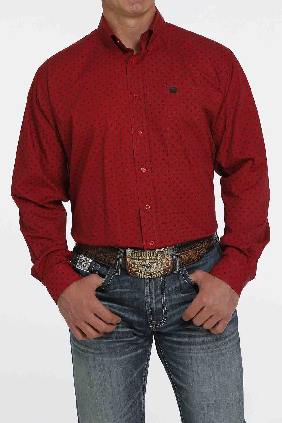 Cinch LSL Button-Down Shirt Print Red