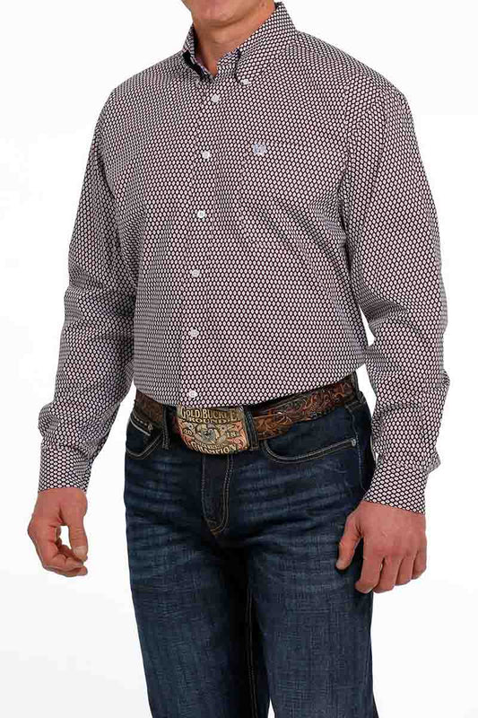 Cinch Long Sleeve Button Down Purple Print