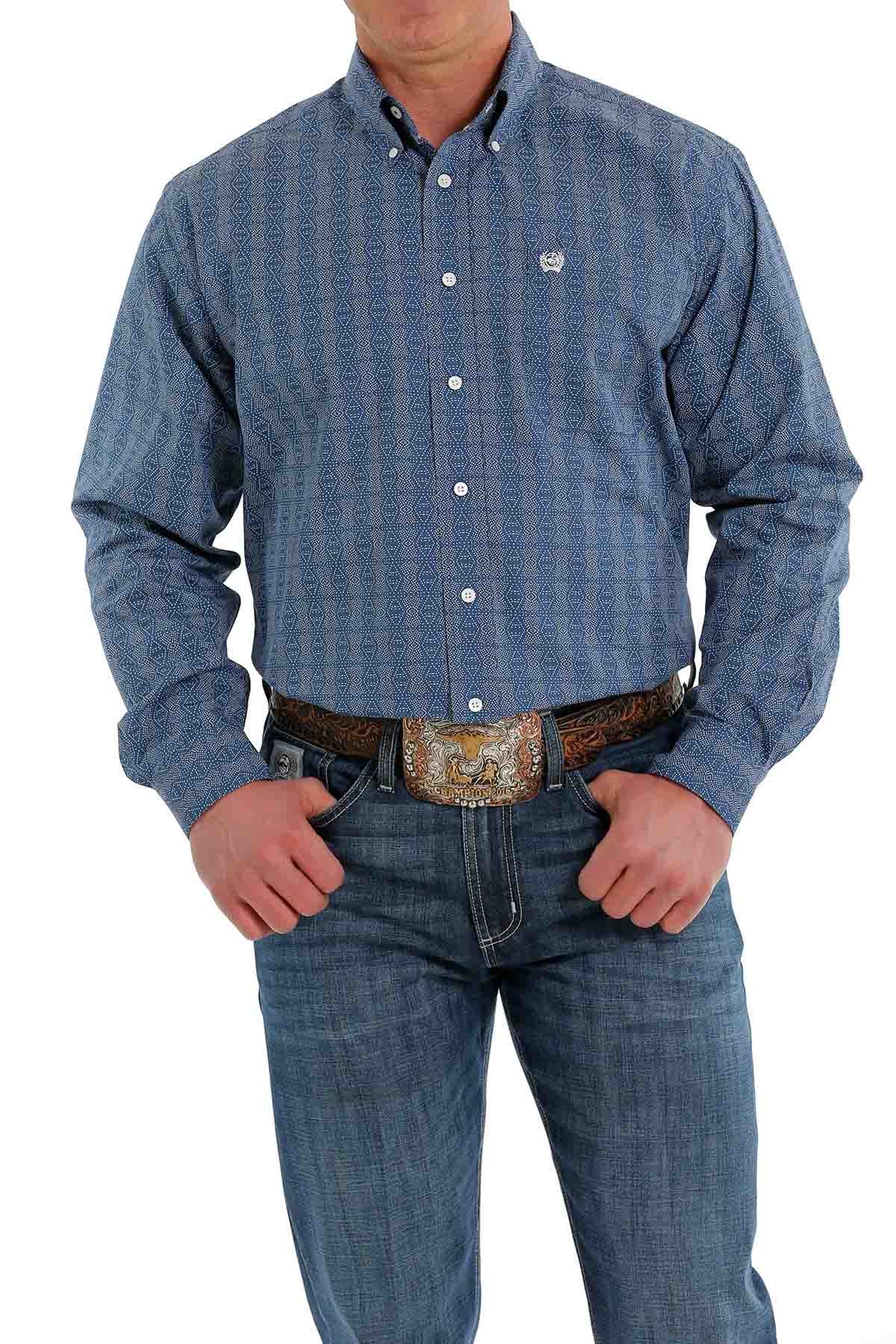 Cinch Long Sleeve Geometric Print Blue