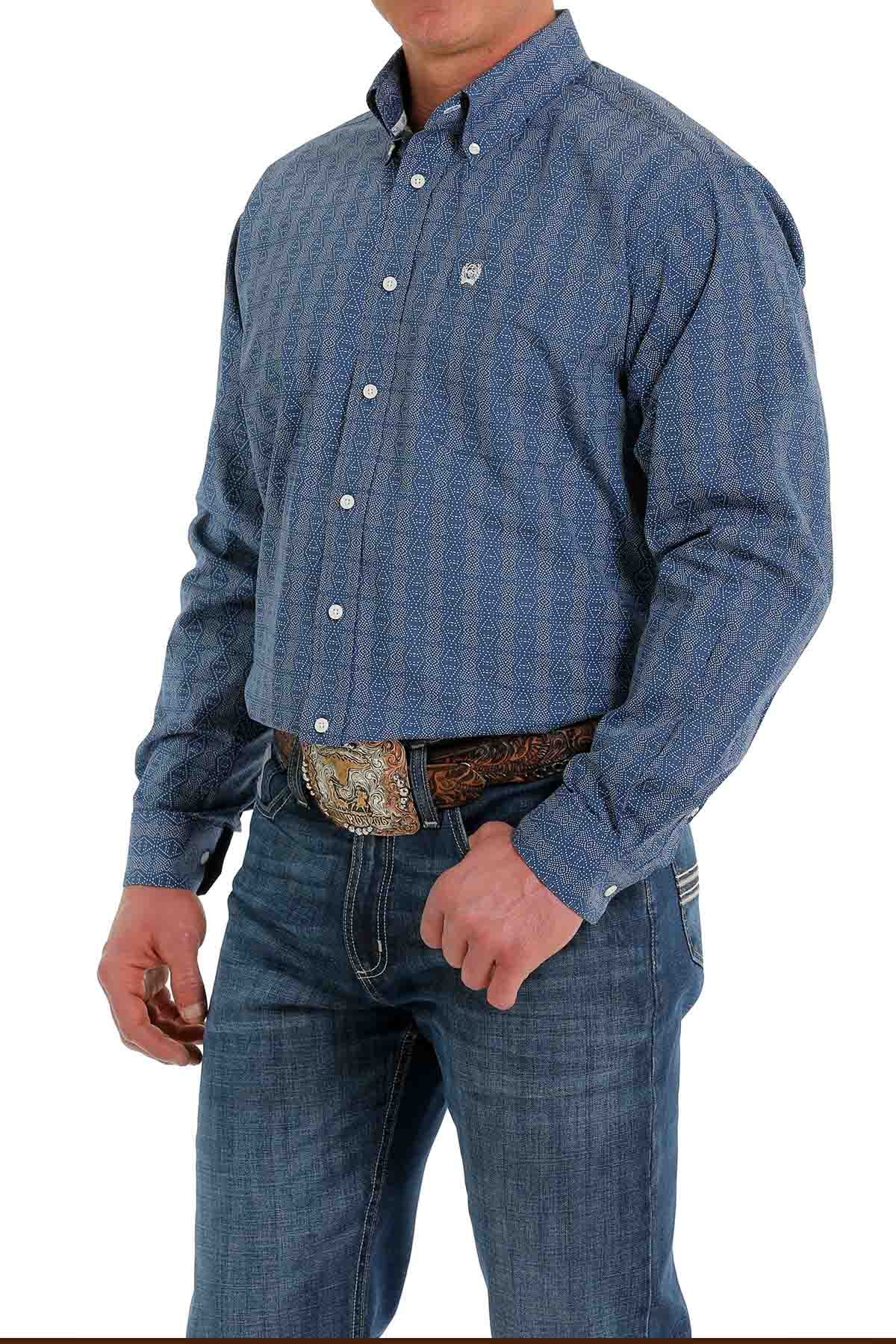 Cinch LSL Geometric Print Blue