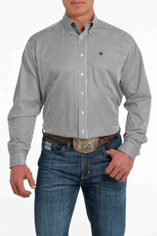 Cinch Long Sleeve Button Down Stripe Gray