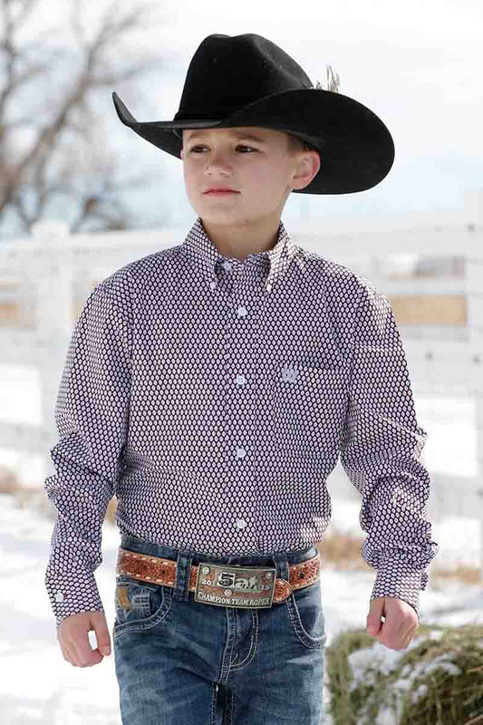 Boys Long Sleeve Solid Button Down Shirt Purple