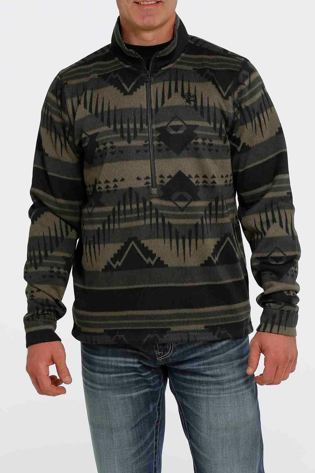 Mens ┬╜ Zip Aztec Sweater Olive