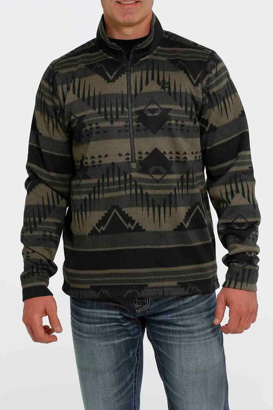 Mens ┬╜ Zip Aztec Sweater Olive