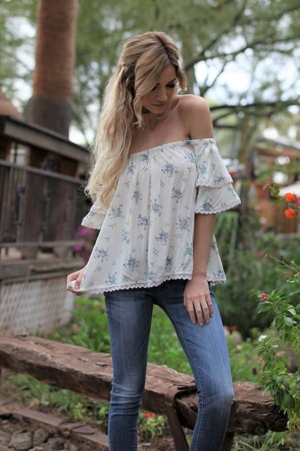 Angie Off Shoulder SSL Top Blue