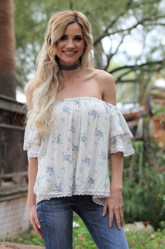 Angie Off Shoulder SSL Top Blue