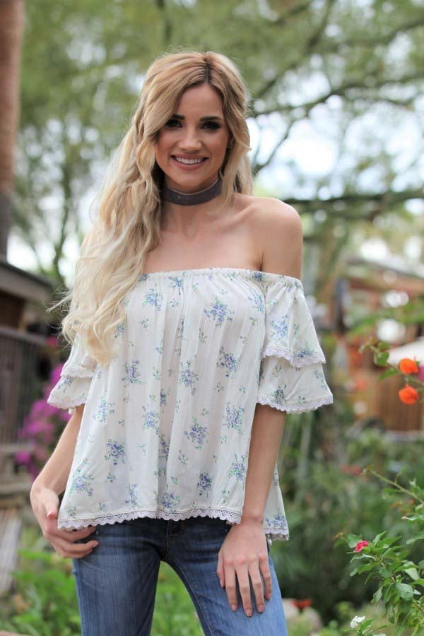 Angie Off Shoulder SSL Top Blue