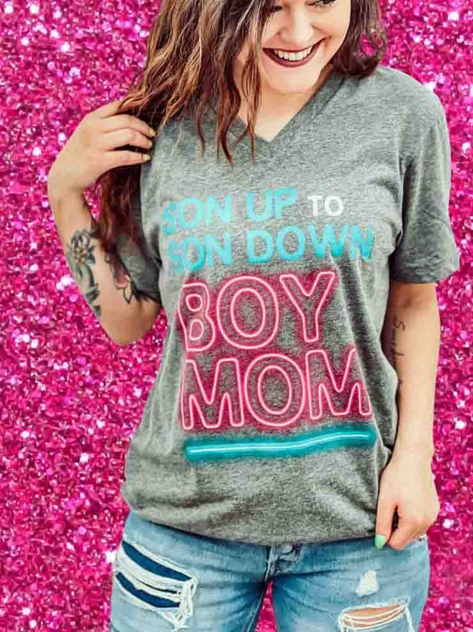 Boy Mom V-Neck Tee Grey