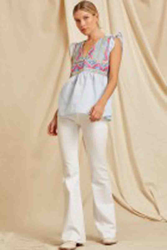 Flutter Slv Babydoll Top Denim