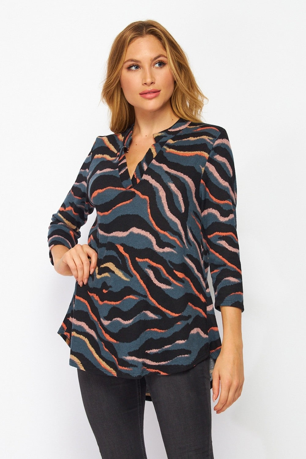 Gabby Zebra 3 Quarter Slv Top+