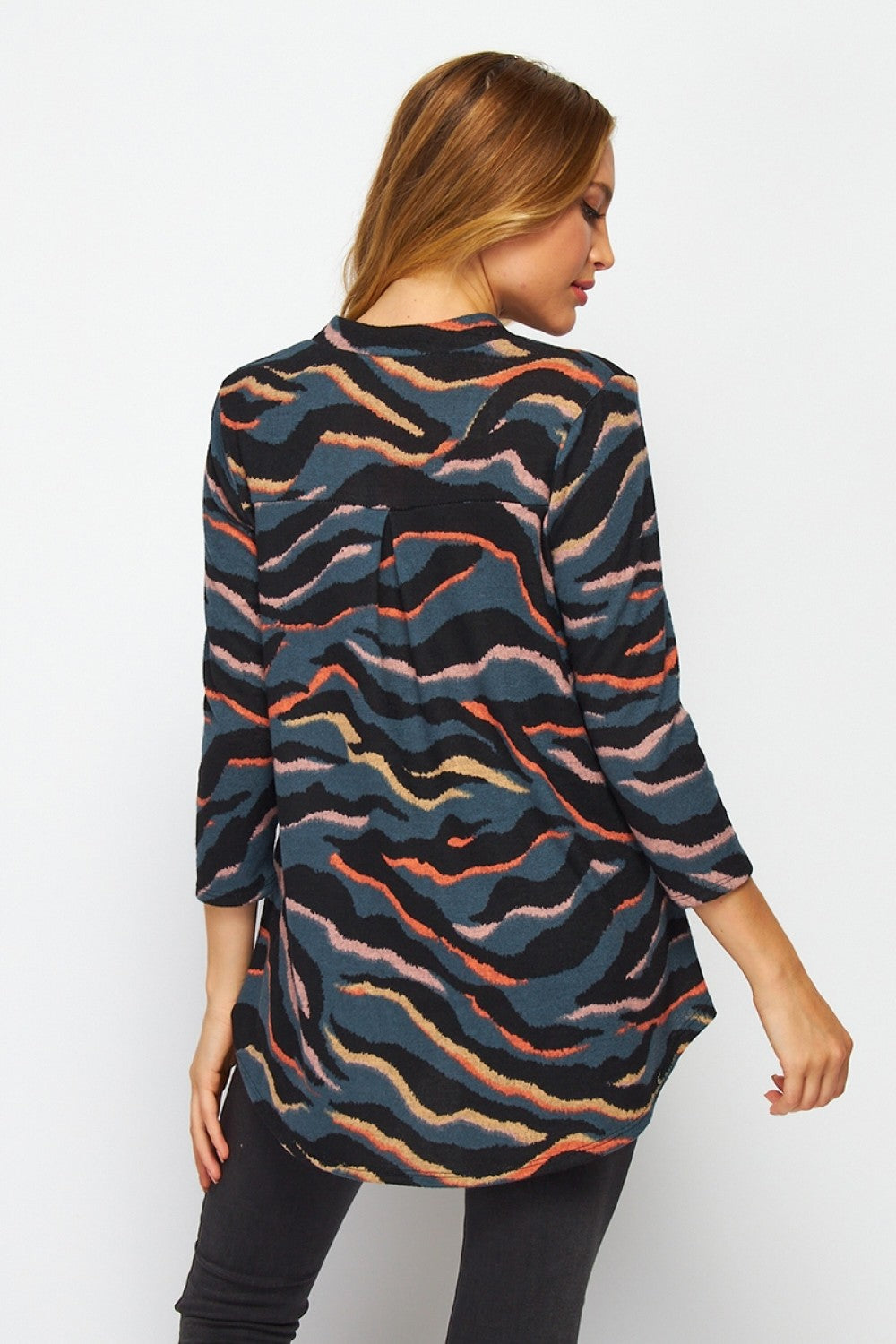 Gabby Zebra 3 Quarter Slv Top+