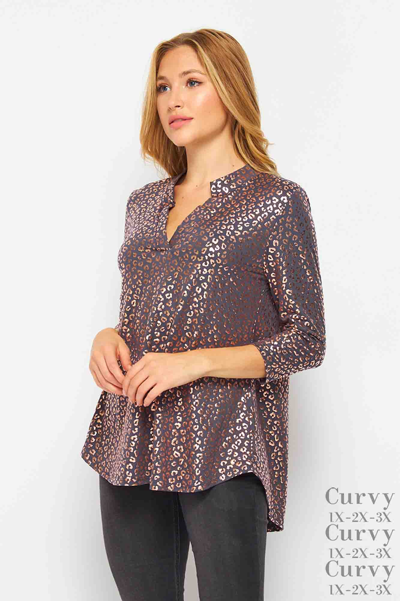 Gabby Top DarkGrey Gold Leopard