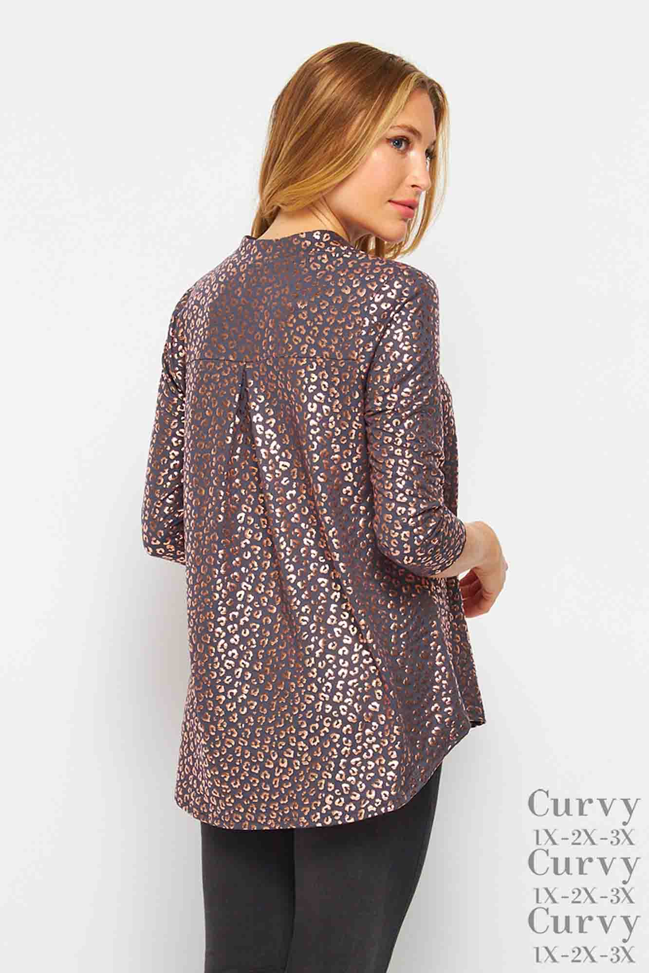 Gabby Top DarkGrey Gold Leopard