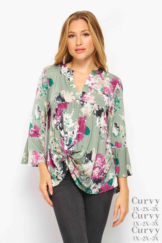 Gabby Neck Babydoll Top Olive-Wine