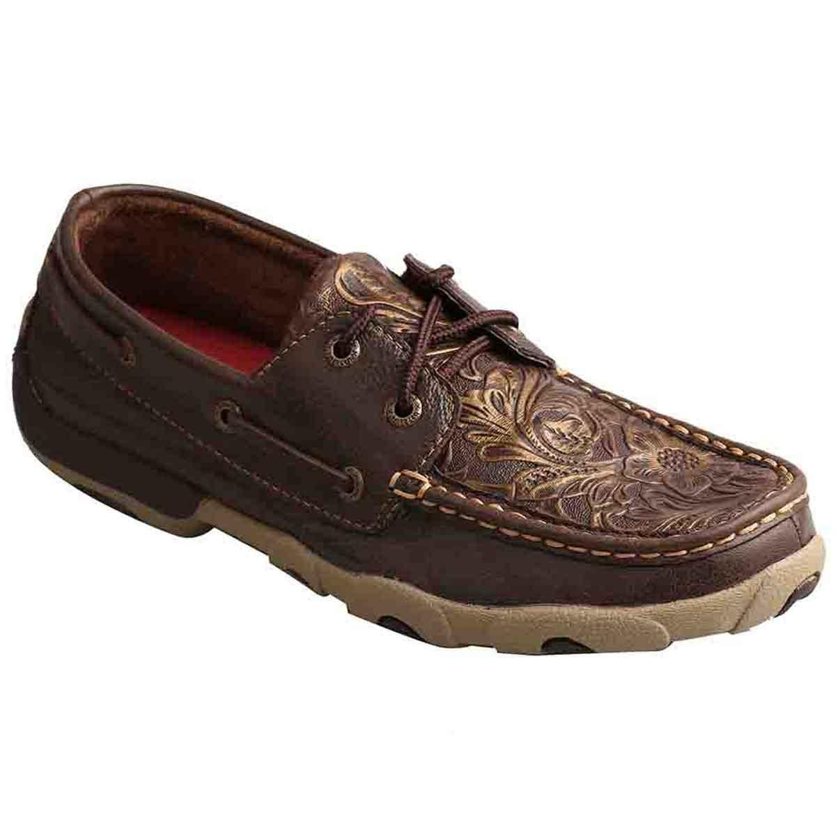 Womens Driving Moc Brown-Floral