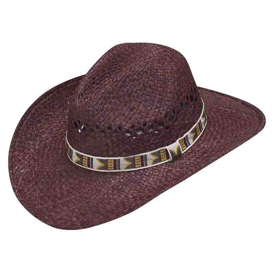 Ladies Burgandy Rafia Straw Hat