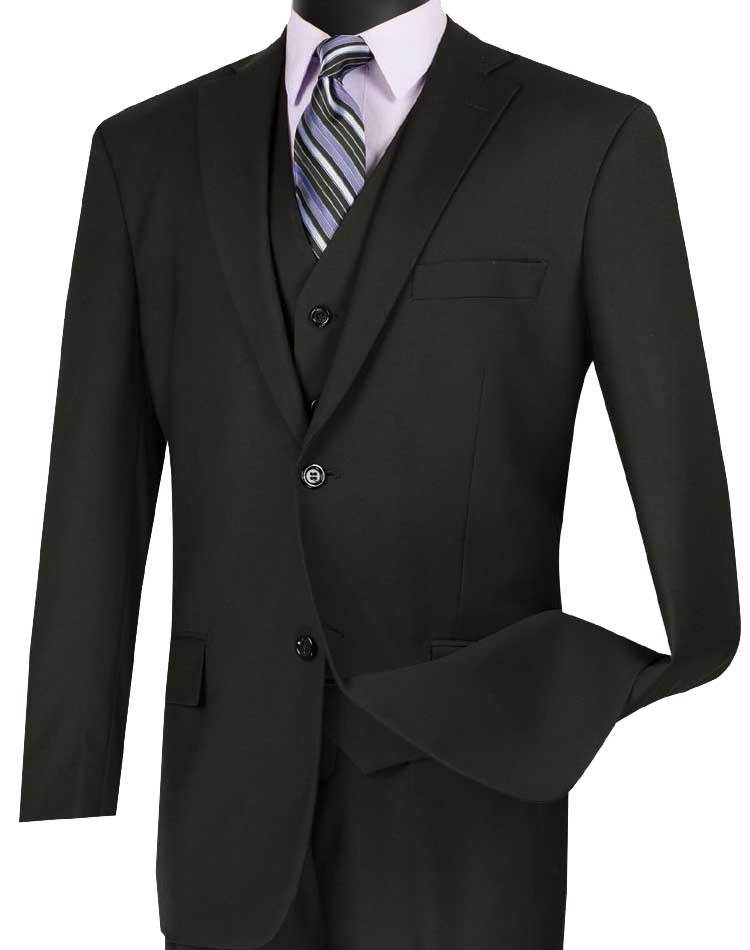 Mens Black 3-Piece Notch Suit